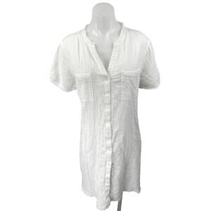 Pure Navy White Gauze Short Sleeve Pocket Button Down Mini Shirt Dress Size XL